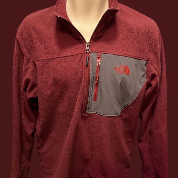 The North Face Tech 100 Half Zip Fleece Sweater Rust/Gray Size Medium - Picture 2 of 5